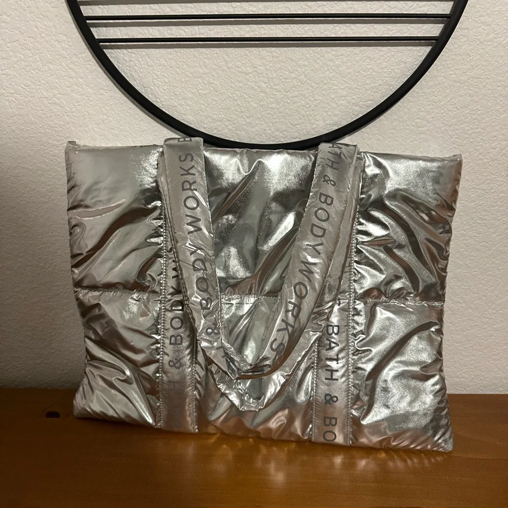 Bath & Body Works Puffy Tote‎ 2025 Limited Edition Silver Chrome